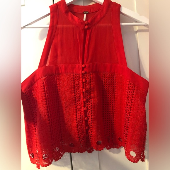 Free People Red Blouse. Size medium. - Picture 3 of 13